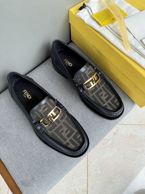 Fendi Men's Leather Loafers with Embossed FF Motif and Gold-Tone Hardware 1 Fendi Men's Leather Loafers with Embossed FF Motif and Gold-Tone Hardware