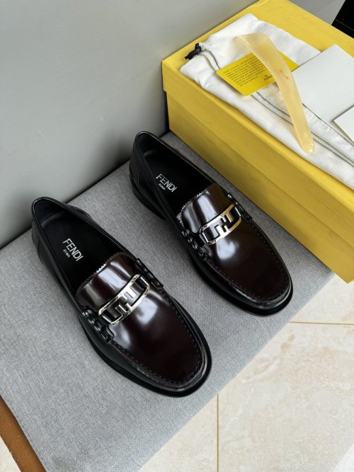 Fendi Men's Casual Leather Loafers with Embossed Upper - Original Quality