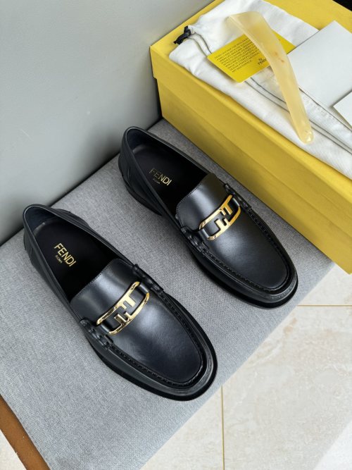 Fendi Men's Leather Loafers with Embossed Logo, Black, Size 39-44 1 Fendi Men's Leather Loafers with Embossed Logo, Black, Size 39-44