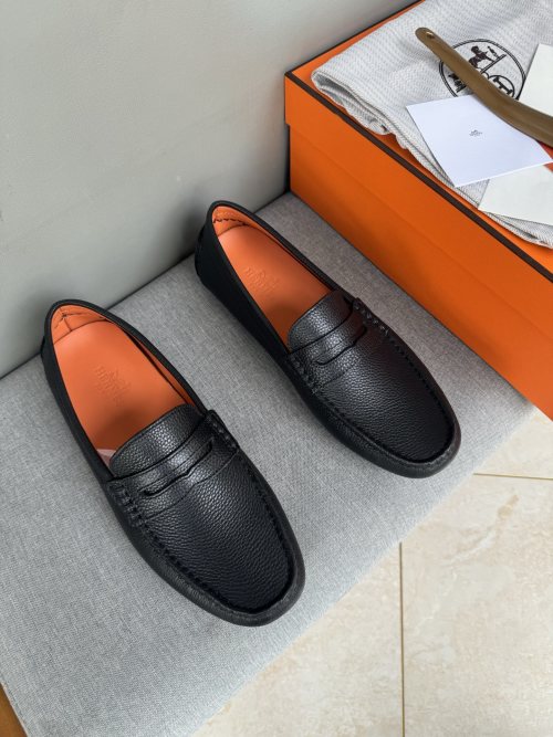 Hermès Men's Black Leather Penny Loafers Slip-Ons Driving Shoes 1 Hermès Men's Black Leather Penny Loafers Slip-Ons Driving Shoes