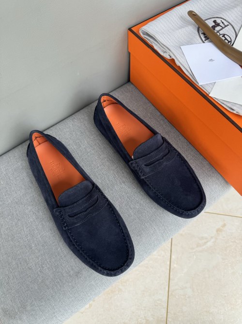 Hermes Men's Handmade Suede Leather Loafers Slip-Ons Driving Shoes 1 Hermes Men's Handmade Suede Leather Loafers Slip-Ons Driving Shoes
