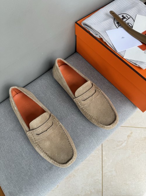 Hermes Handmade Suede Loafers Slip-Ons Driving Shoes for Men 1 Hermes Handmade Suede Loafers Slip-Ons Driving Shoes for Men
