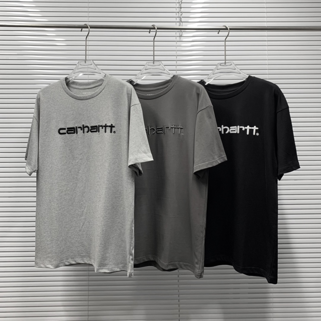 Carhartt Clothing T-Shirt Black Grey Light Gray Embroidery Unisex Cotton Spring/Summer Collection Short Sleeve