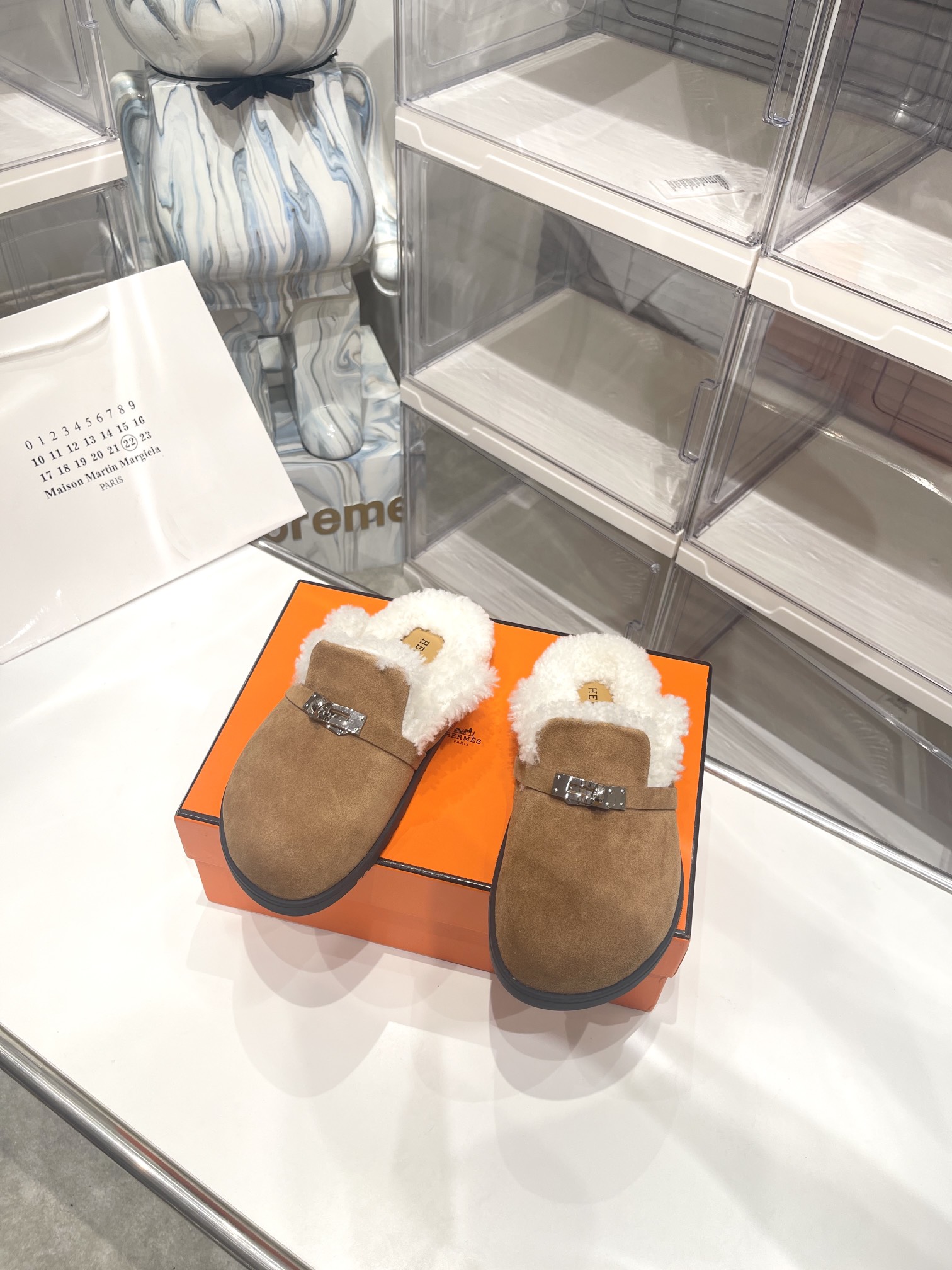 Hermes Shoes Half Slippers Sheepskin TPU Wool