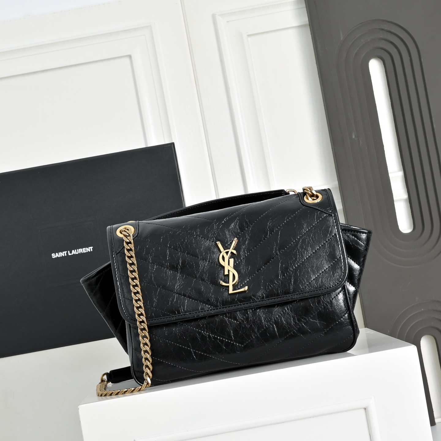 / 🌈YSL Niki tripouch V + Logo 👑 812943 28x13.5x20.5cm Occhiali da Suola Felpa