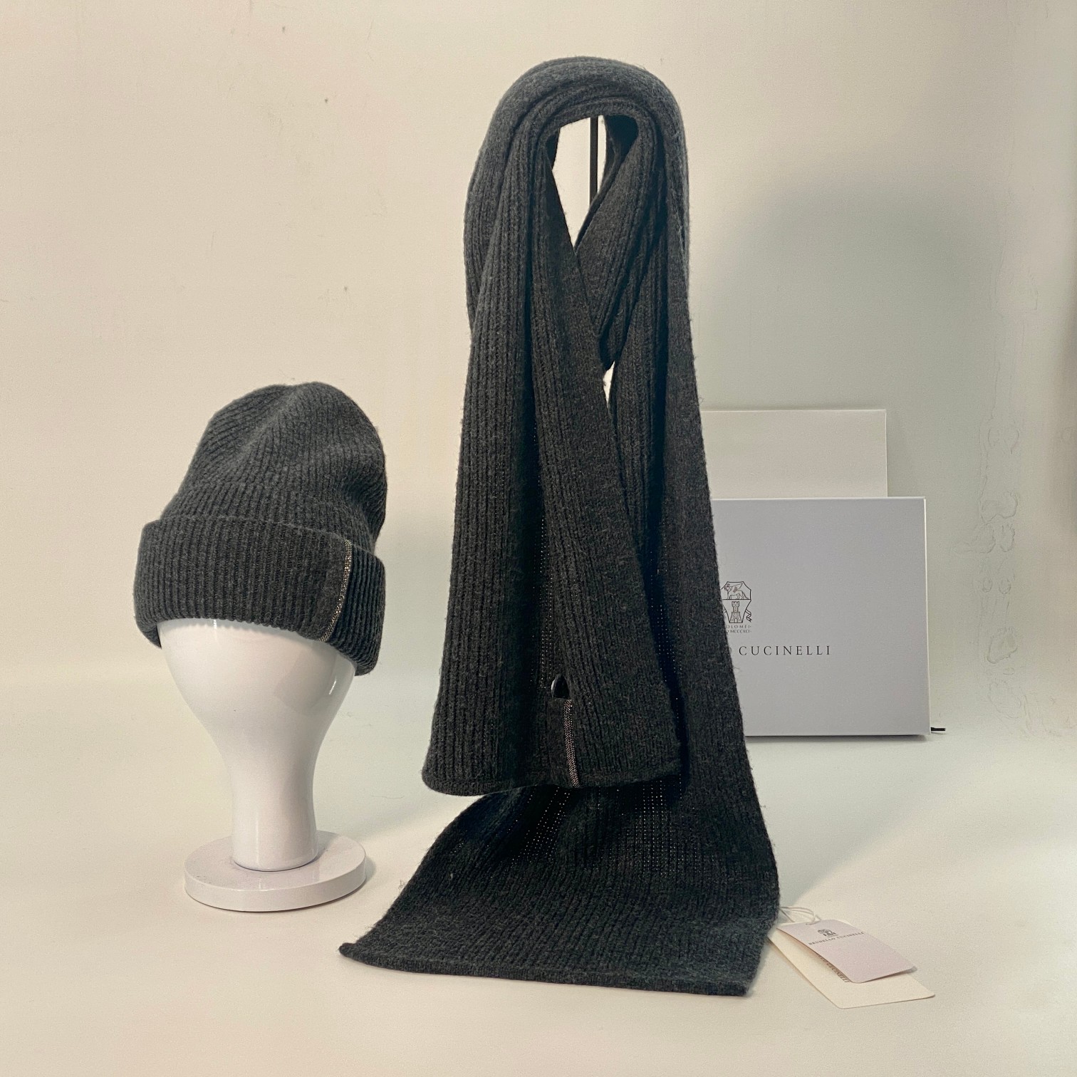 Brunello Cucinelli Ribbed Knit Wool Hat and Scarf Set - Caramel 4 a1701348331267 1350
