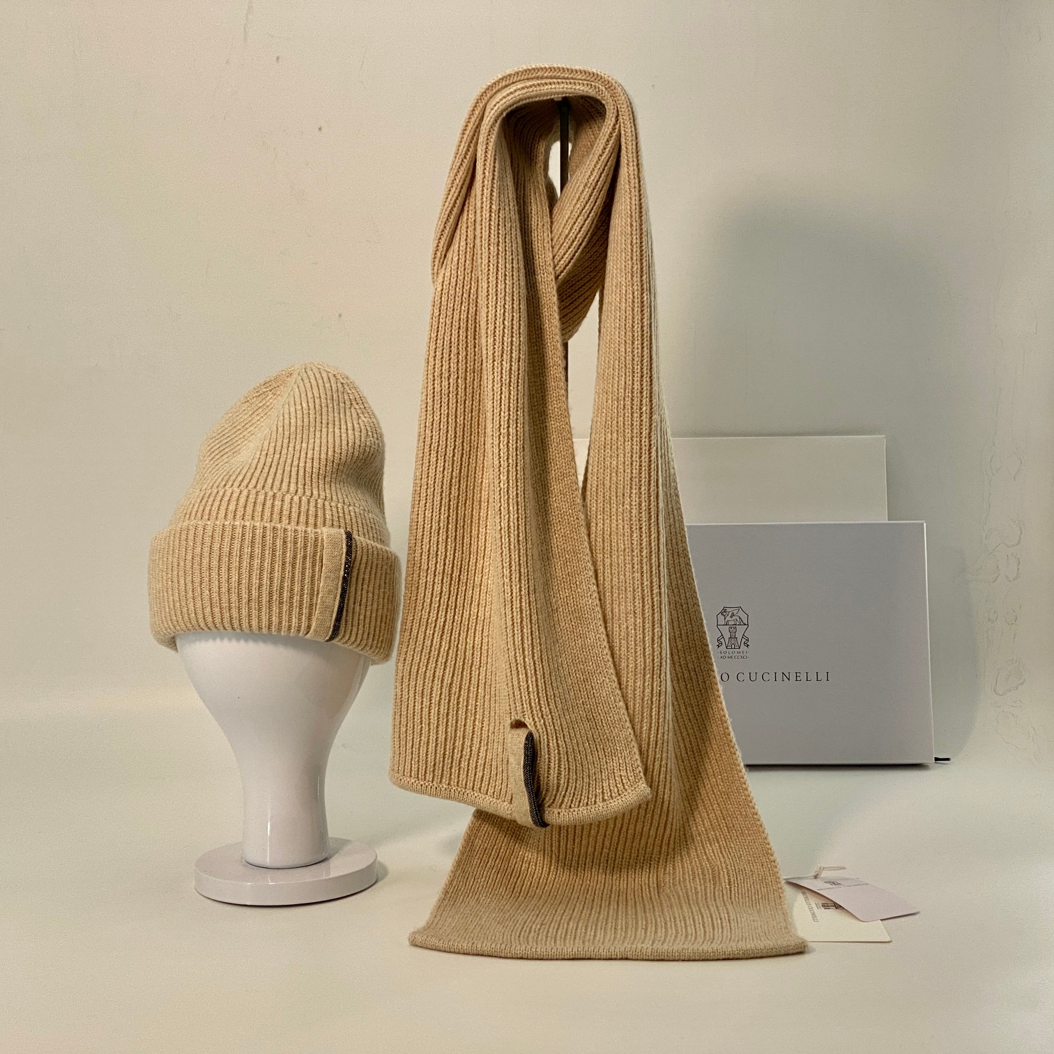 Brunello Cucinelli Ribbed Knit Wool Hat and Scarf Set - Caramel 5 a1701348331284 8570