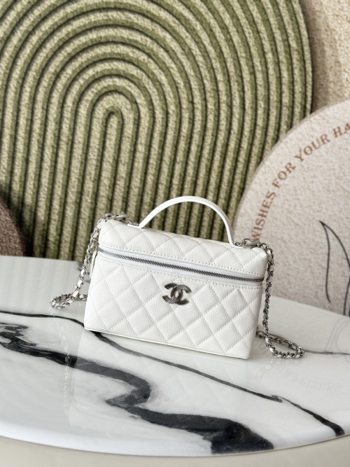 Chanel 25c Vanity Bag Lambskin White with Silver Chain Crossbody Handbag 1 Chanel 25c Vanity Bag Lambskin White with Silver Chain Crossbody Handbag