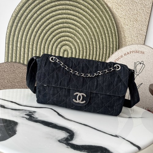 Chanel Denim Flap Bag, Silver Chain, Stylish Crossbody for Women and Men