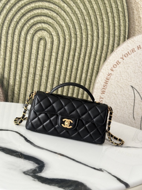 Chanel Black Quilted Leather Kelly Bag With Gold Hardware, 12*22*6cm 1 Chanel Black Quilted Leather Kelly Bag With Gold Hardware, 12*22*6cm