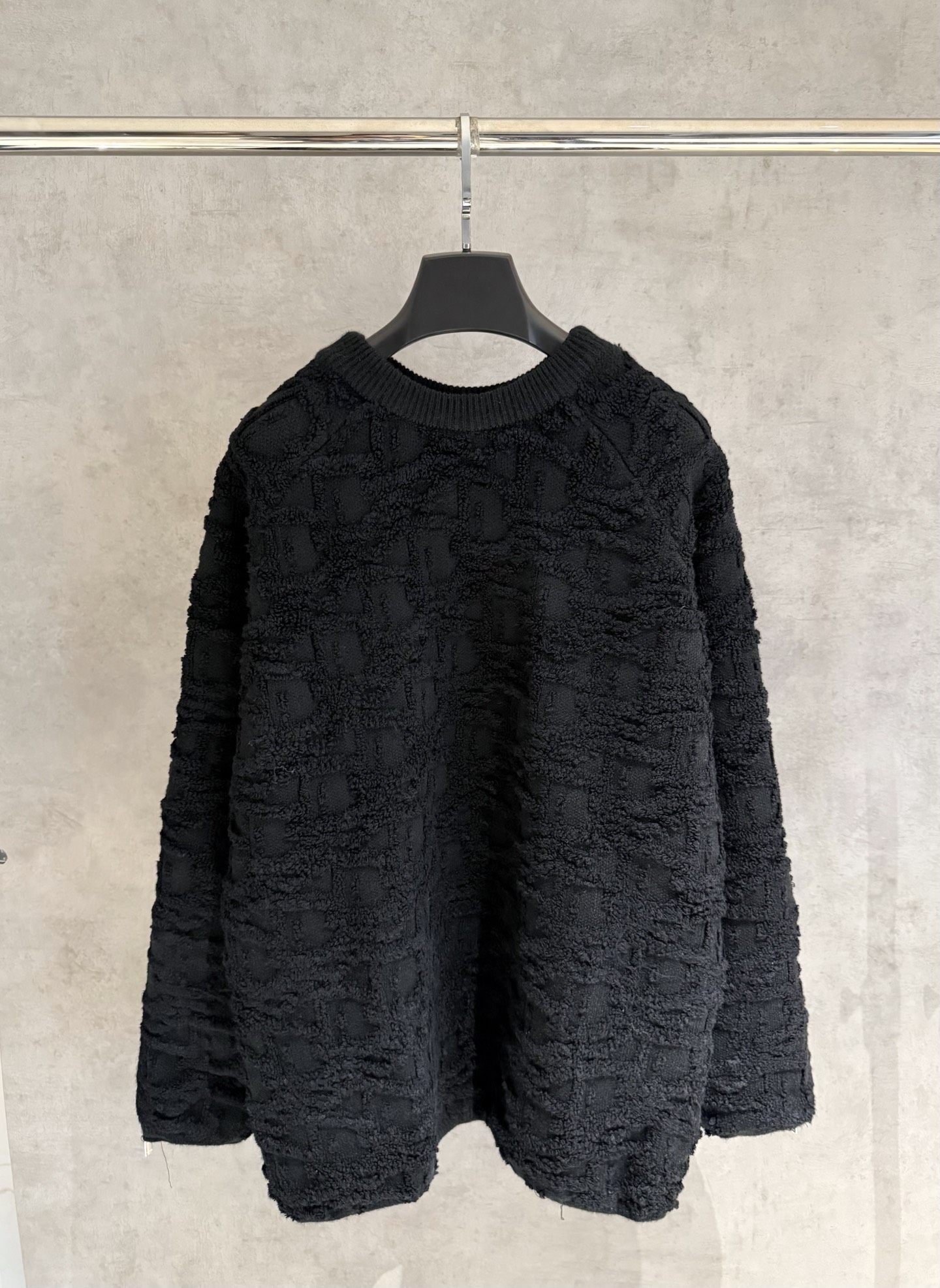 Dior Wool Blend Crewneck Long Sleeve Sweater with Oblique Motif
