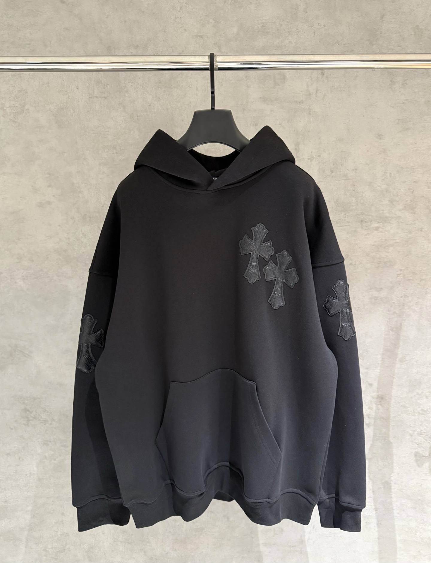 Chrome Hearts Long Sleeve Pullover Hoodie Heavyweight Cross Patches