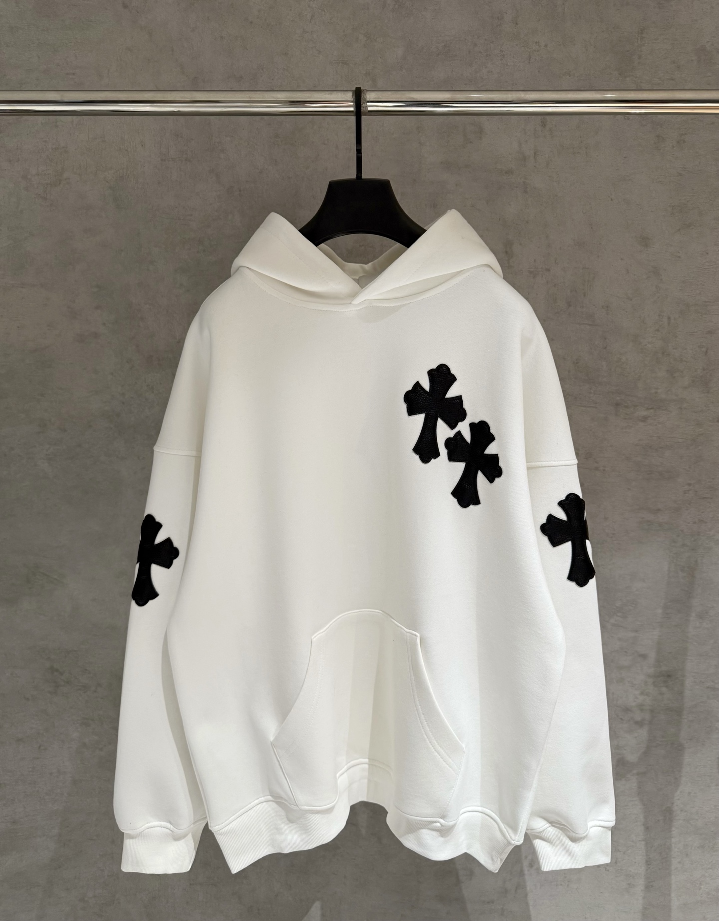 Chrome Hearts White Hoodie with Cross Patches - Heavyweight Cotton Blend