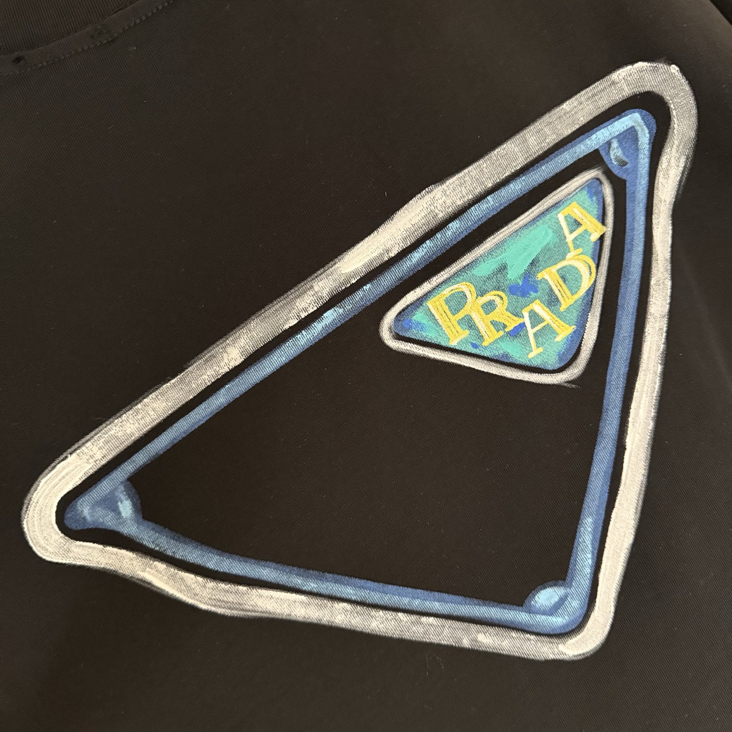 【严控品质】PRADA普拉达手绘T恤重磅340克双纱面料 老师傅手工绘画 色彩分布均匀 整衣洗水两遍 四