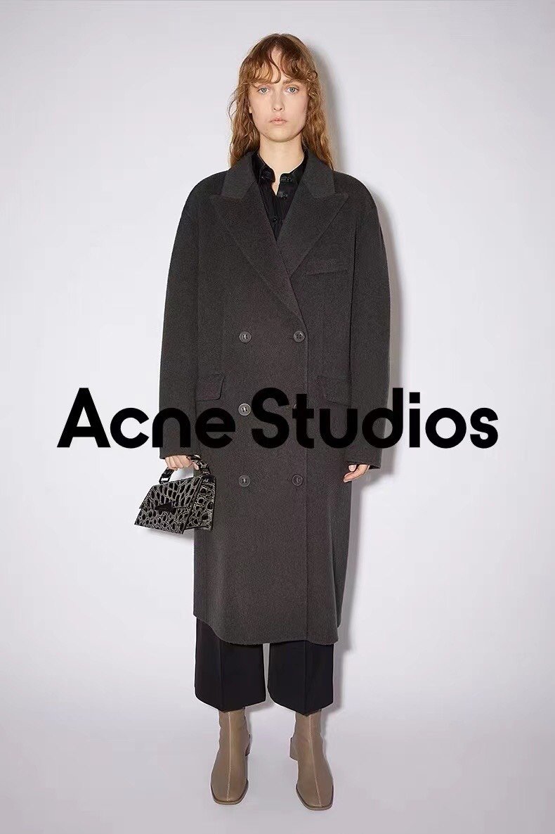 Acne Studios 23FW女士双排扣中长款双面羊毛毛呢大衣外套   灰褐色
