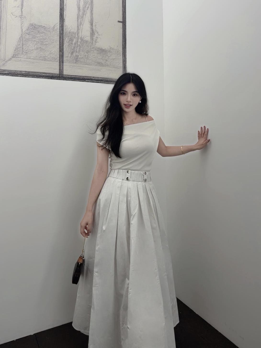 프라다 하이웨스트 A라인 미디 스커트 129670 이미지 7
