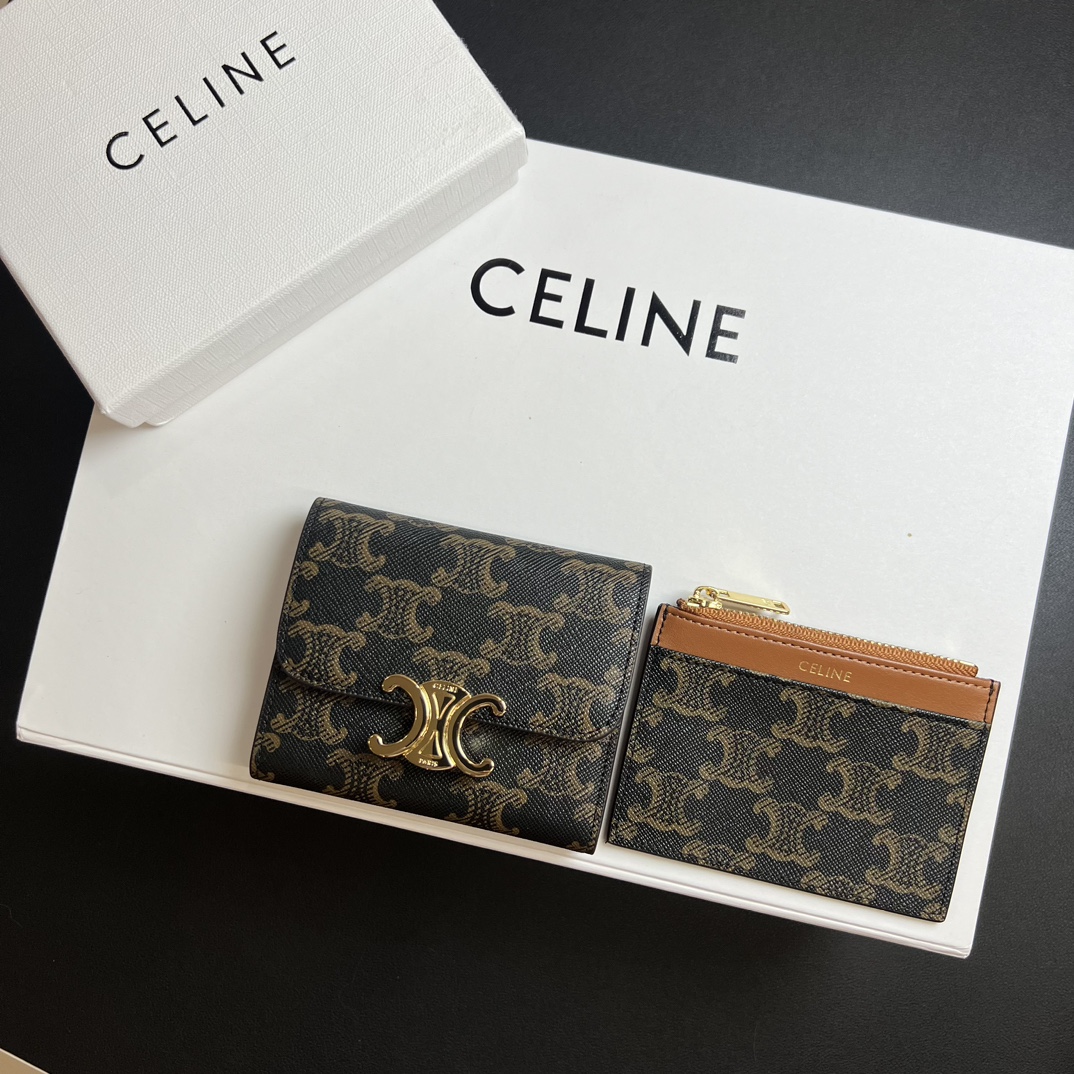 Celine Triomphe Metal Button Wallet: Stylish, Compact, Durable Design for Everyday Use - 图片 3