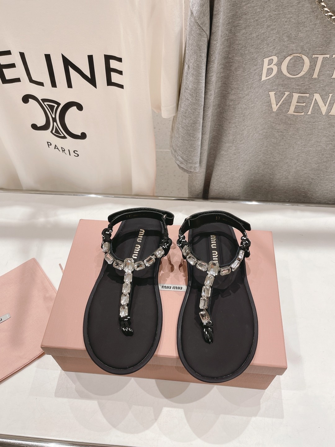 Miu Miu Crystal Embellished Thong Sandals - Summer Essential