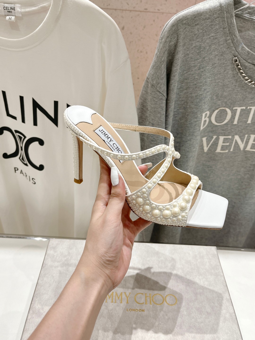 高版本出厂 JIMMY CHOO*｜JC/吉米周ss夏季新款珍珠高跟拖鞋原版套楦，完美的线条，简约大气上