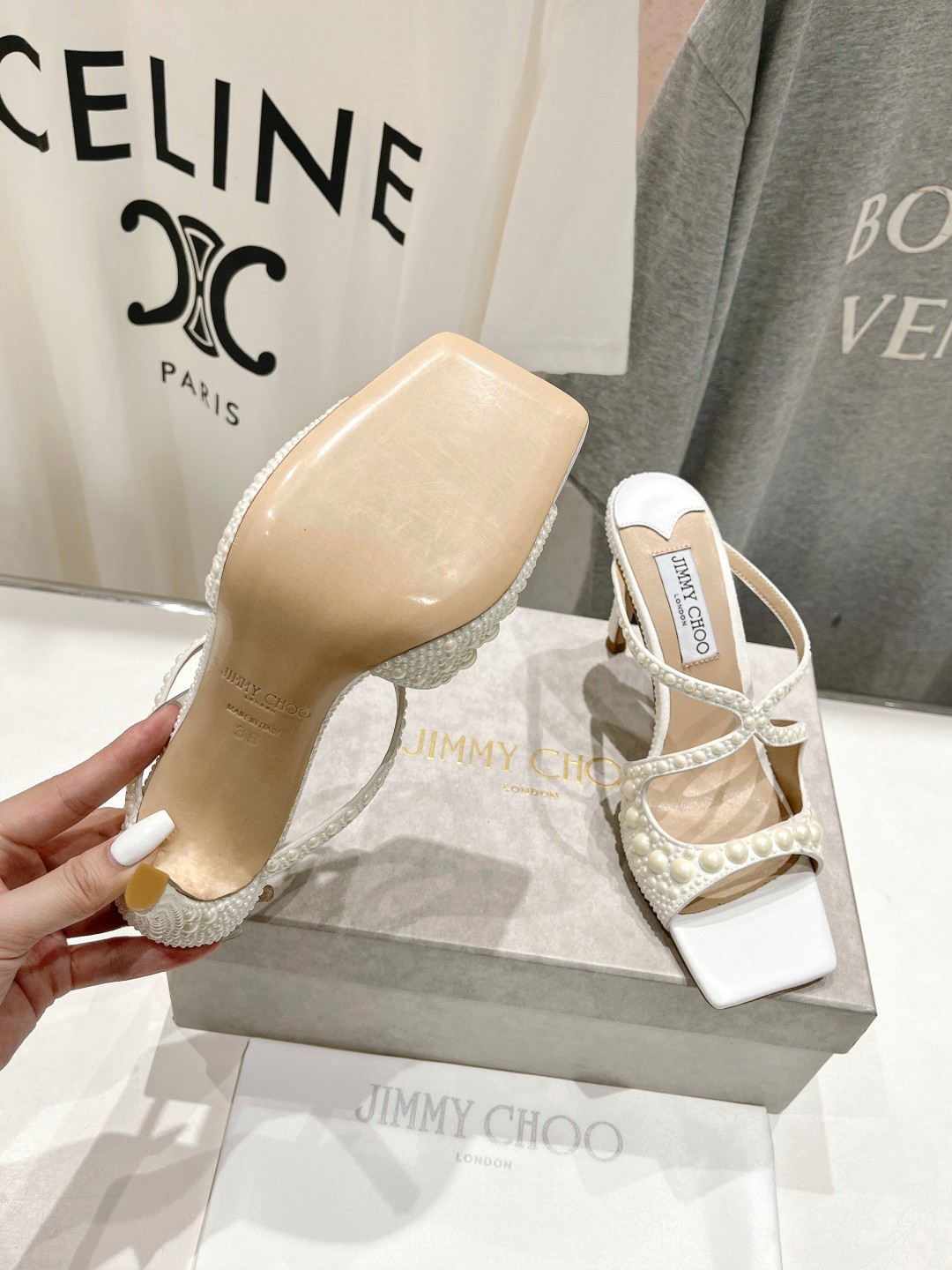 高版本出厂 JIMMY CHOO*｜JC/吉米周ss夏季新款珍珠高跟拖鞋原版套楦，完美的线条，简约大气上