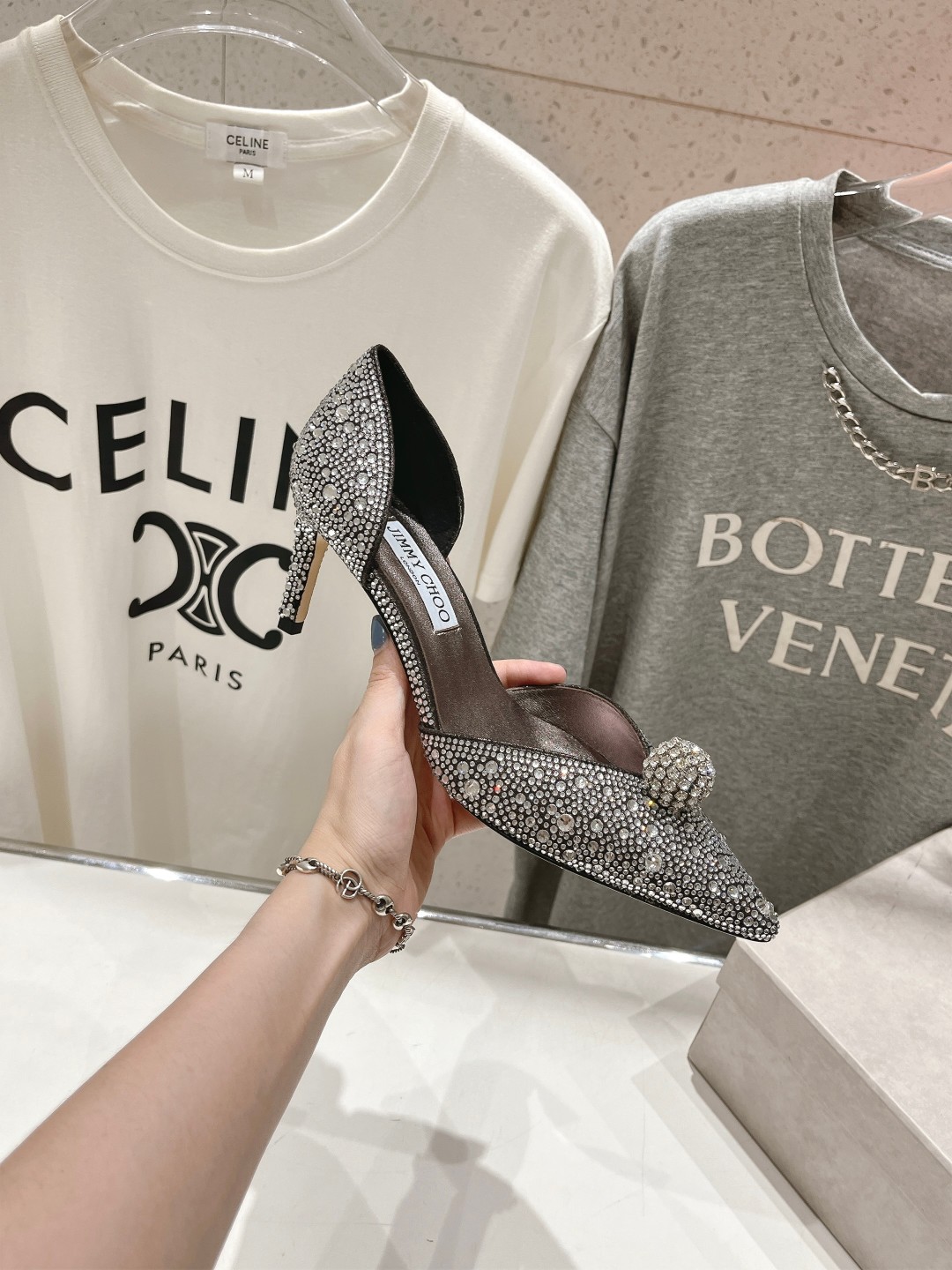 高版本出厂 JIMMY CHOO*｜JC/吉米周ss夏季新款简约小猫跟尖头烫钻高跟鞋单鞋原版套楦，完美的