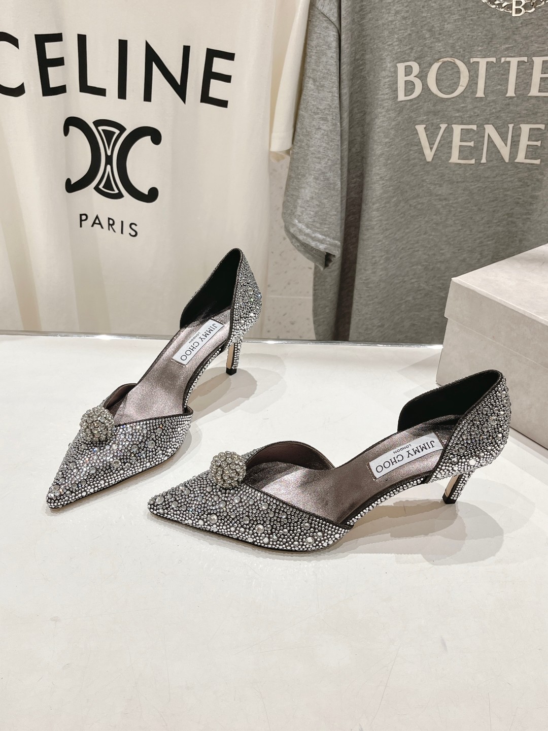 高版本出厂 JIMMY CHOO*｜JC/吉米周ss夏季新款简约小猫跟尖头烫钻高跟鞋单鞋原版套楦，完美的