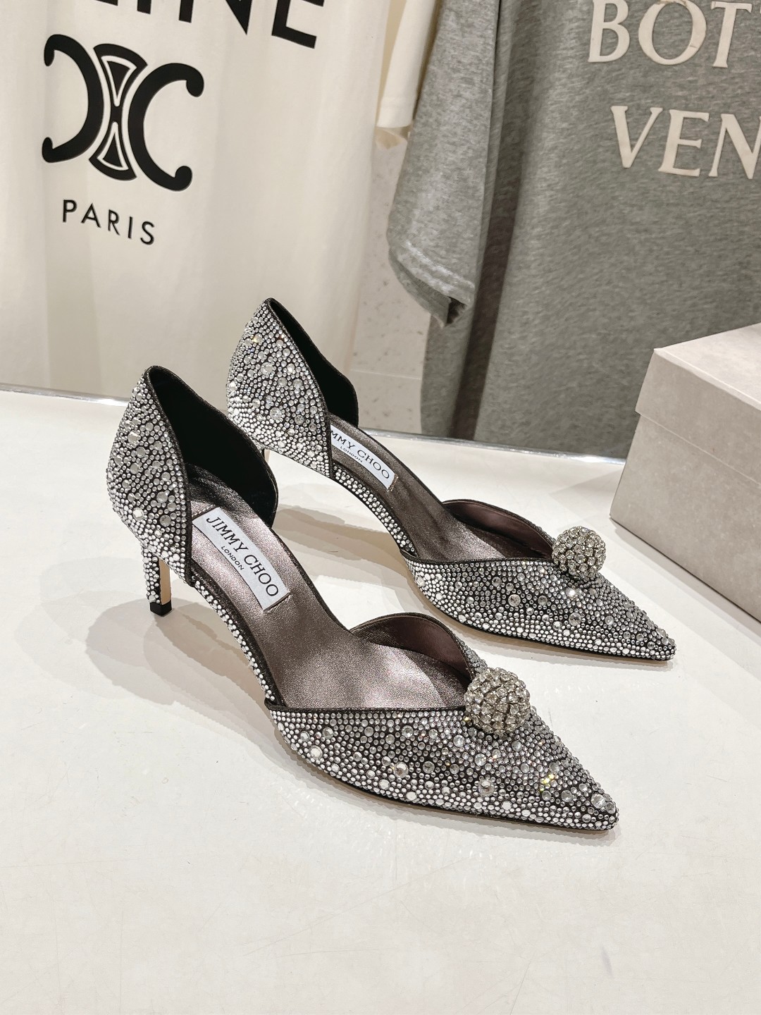 高版本出厂 JIMMY CHOO*｜JC/吉米周ss夏季新款简约小猫跟尖头烫钻高跟鞋单鞋原版套楦，完美的