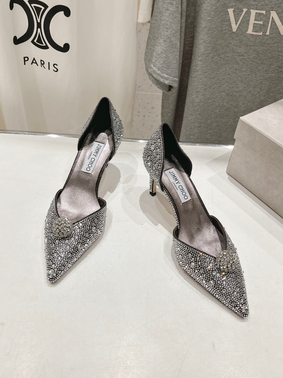 高版本出厂 JIMMY CHOO*｜JC/吉米周ss夏季新款简约小猫跟尖头烫钻高跟鞋单鞋原版套楦，完美的