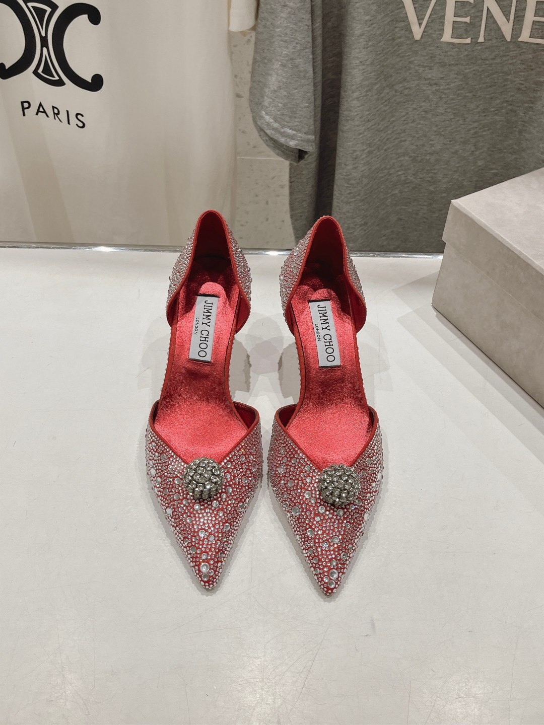 高版本出厂 JIMMY CHOO*｜JC/吉米周ss夏季新款简约小猫跟尖头烫钻高跟鞋单鞋原版套楦，完美的