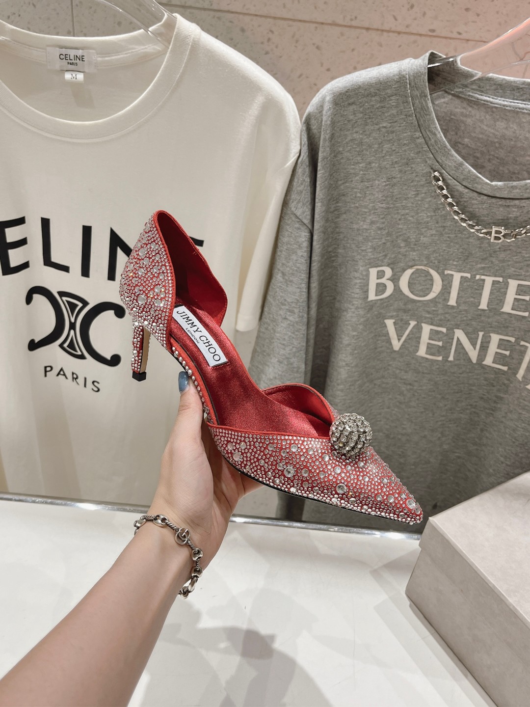 高版本出厂 JIMMY CHOO*｜JC/吉米周ss夏季新款简约小猫跟尖头烫钻高跟鞋单鞋原版套楦，完美的