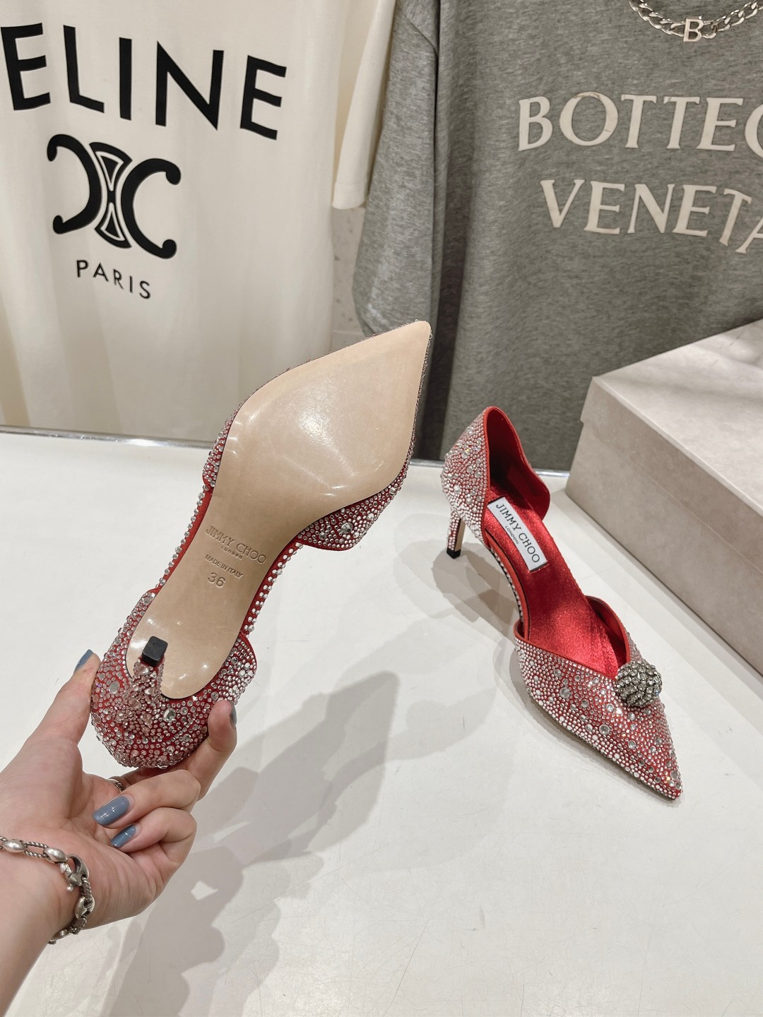 高版本出厂 JIMMY CHOO*｜JC/吉米周ss夏季新款简约小猫跟尖头烫钻高跟鞋单鞋原版套楦，完美的