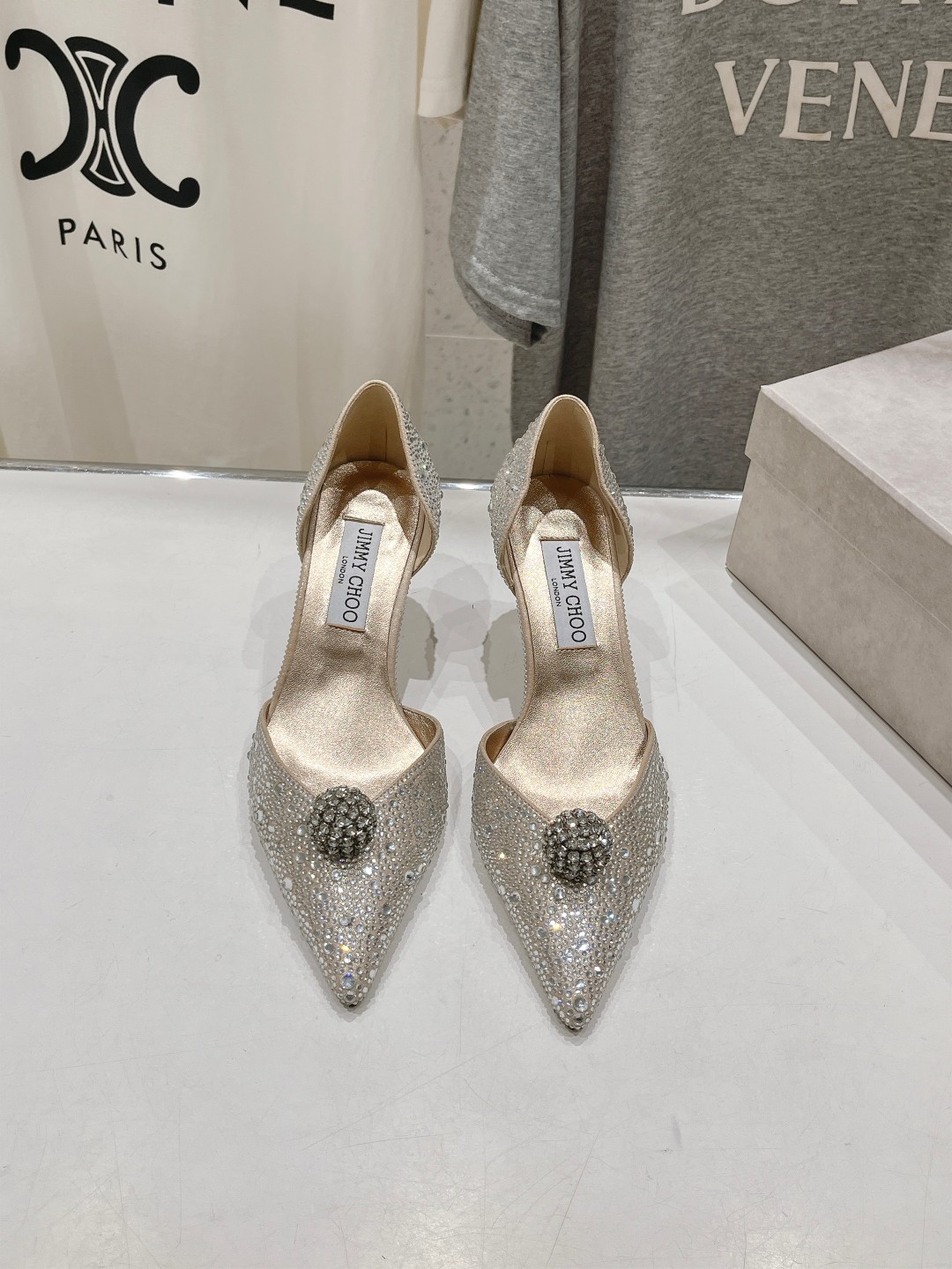 高版本出厂 JIMMY CHOO*｜JC/吉米周ss夏季新款简约小猫跟尖头烫钻高跟鞋单鞋原版套楦，完美的