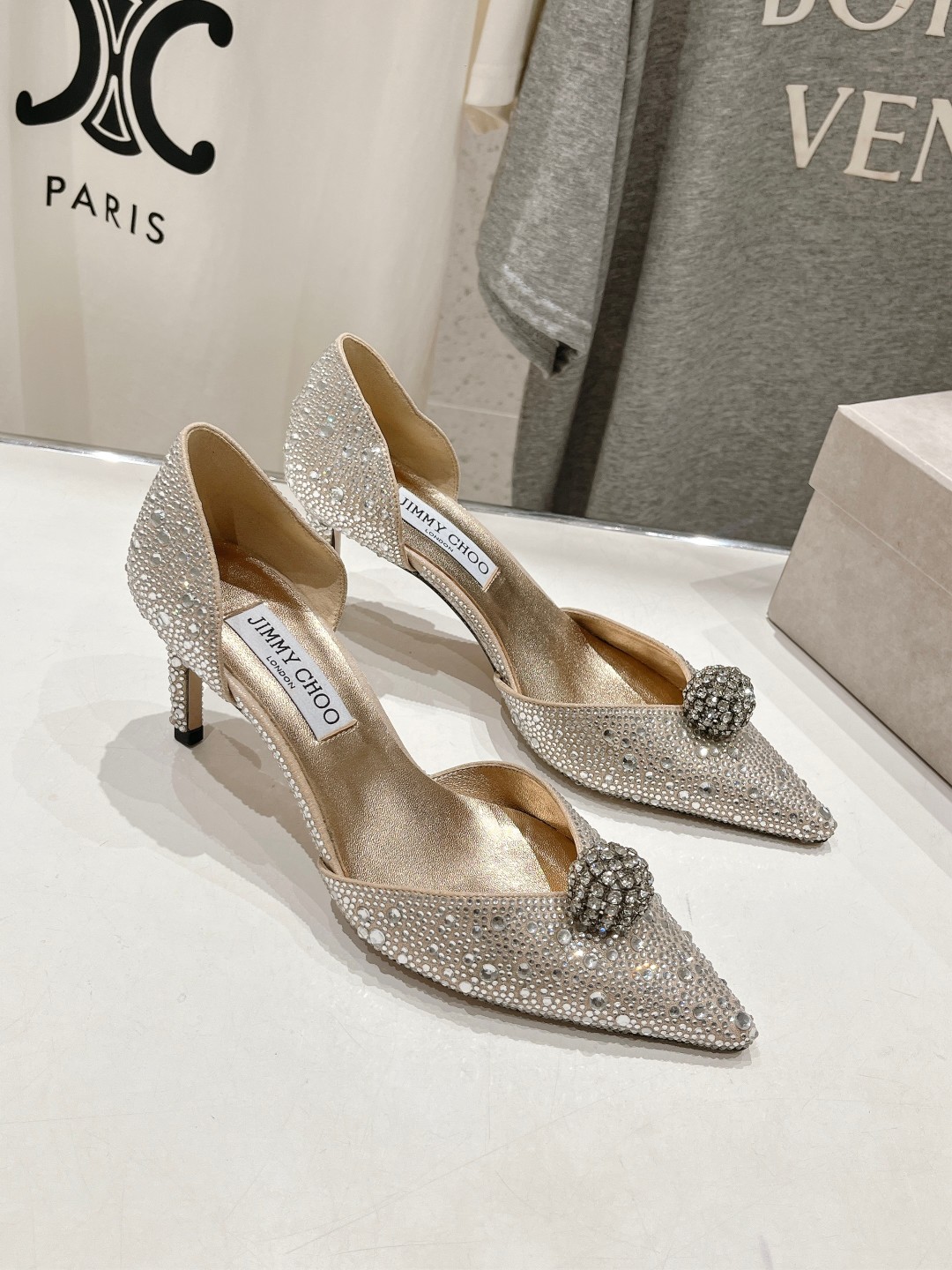 高版本出厂 JIMMY CHOO*｜JC/吉米周ss夏季新款简约小猫跟尖头烫钻高跟鞋单鞋原版套楦，完美的