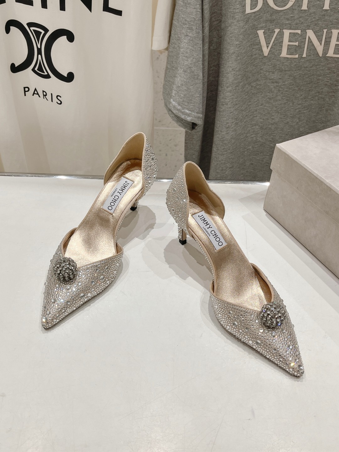 高版本出厂 JIMMY CHOO*｜JC/吉米周ss夏季新款简约小猫跟尖头烫钻高跟鞋单鞋原版套楦，完美的