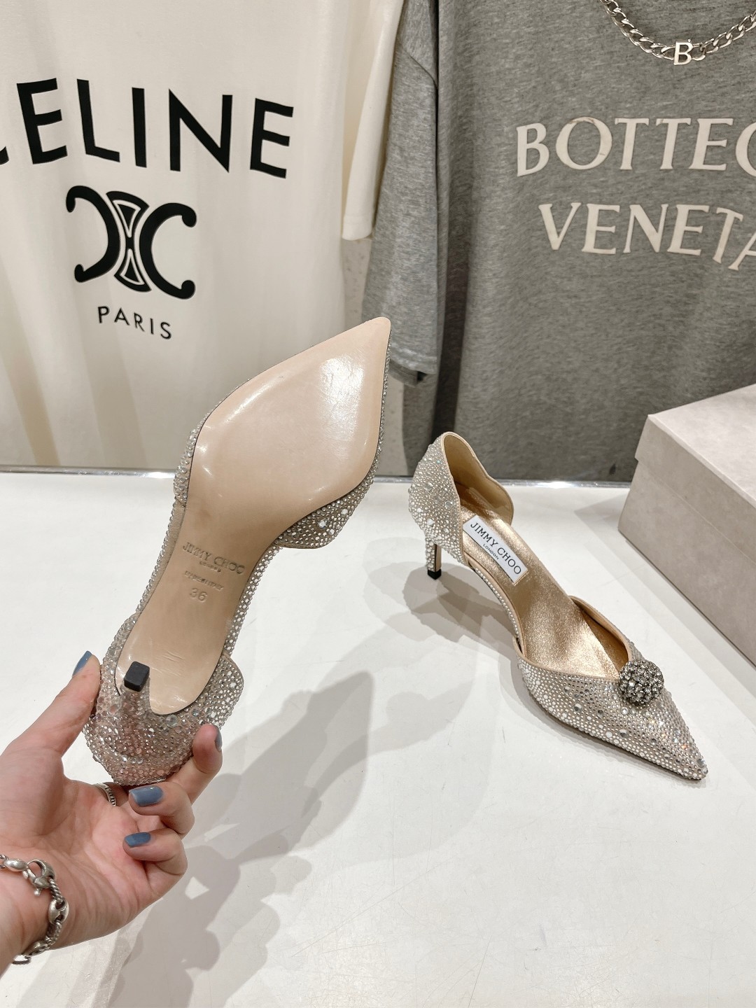 高版本出厂 JIMMY CHOO*｜JC/吉米周ss夏季新款简约小猫跟尖头烫钻高跟鞋单鞋原版套楦，完美的