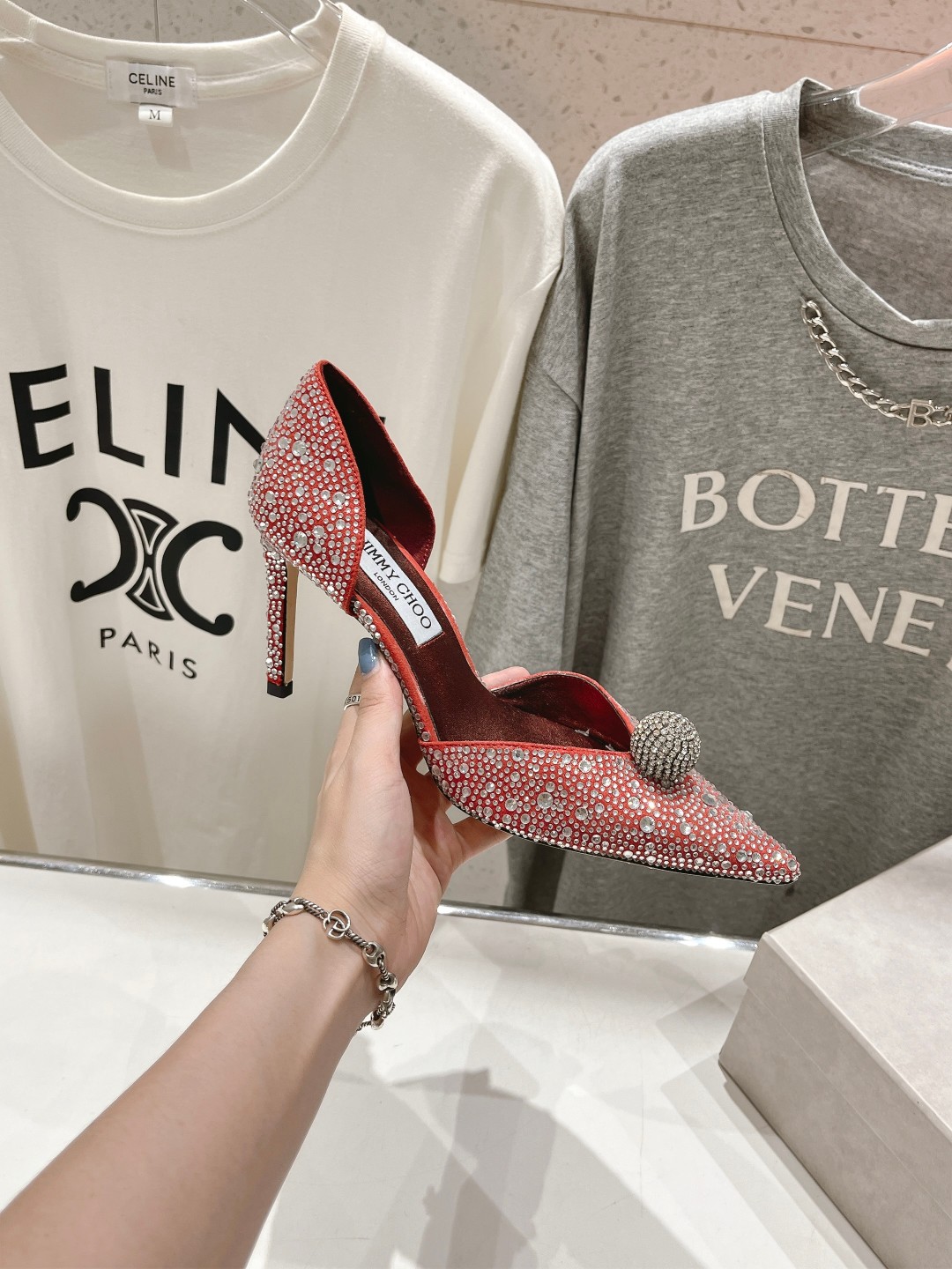 高版本出厂 JIMMY CHOO*｜JC/吉米周ss夏季新款简约小猫跟尖头烫钻高跟鞋单鞋原版套楦，完美的