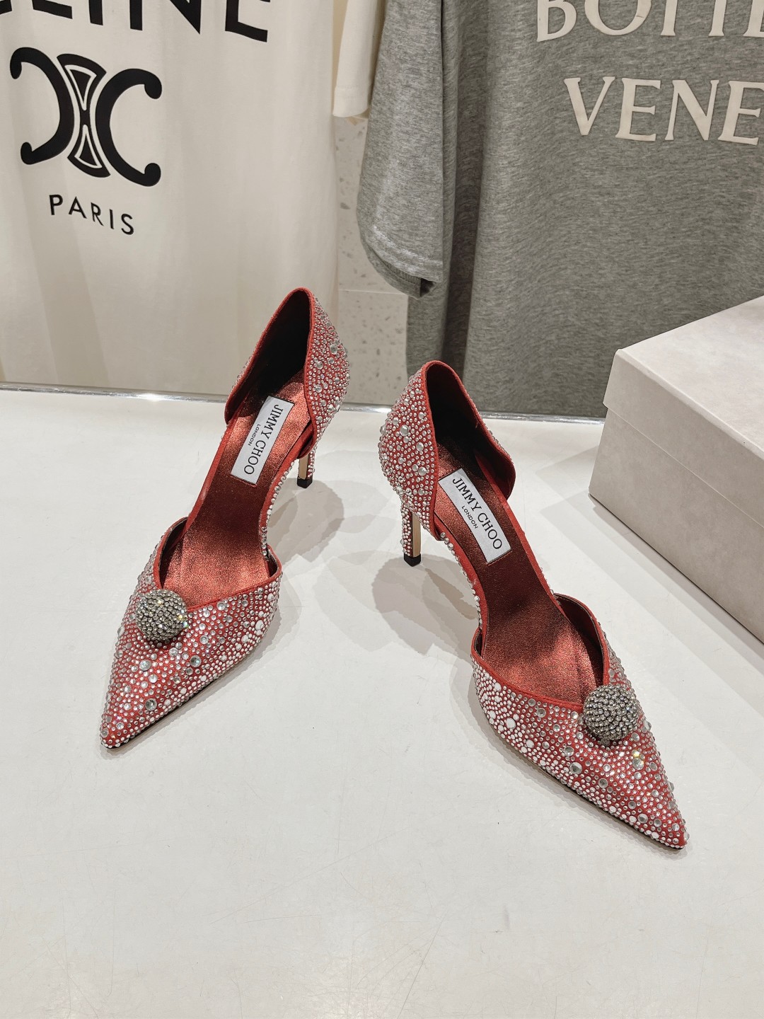 高版本出厂 JIMMY CHOO*｜JC/吉米周ss夏季新款简约小猫跟尖头烫钻高跟鞋单鞋原版套楦，完美的