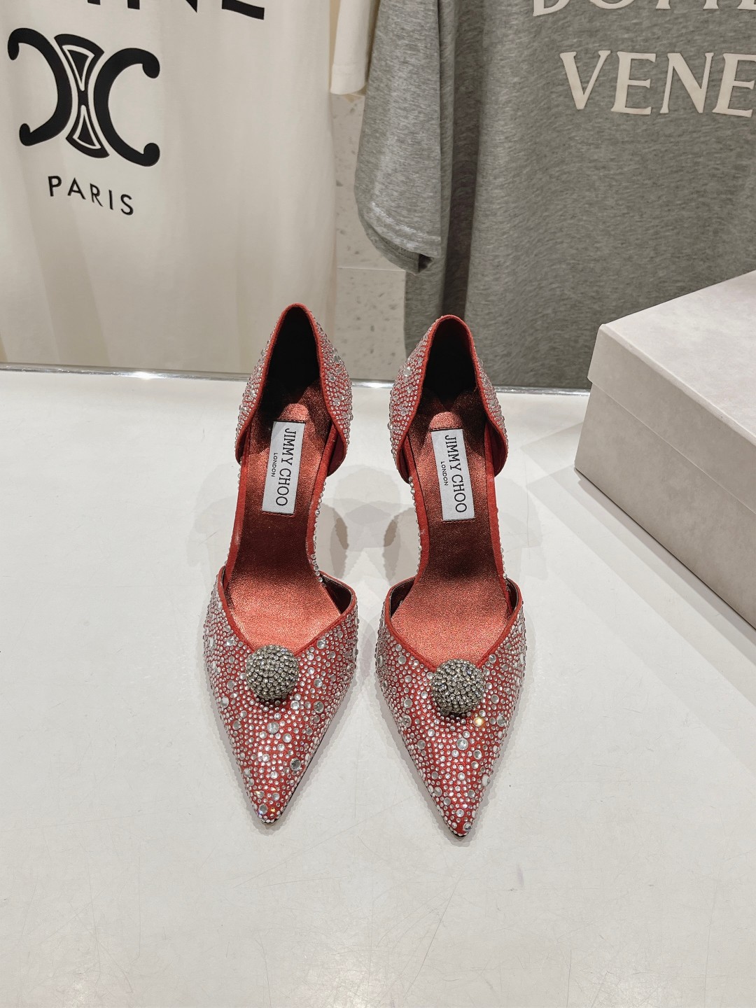 高版本出厂 JIMMY CHOO*｜JC/吉米周ss夏季新款简约小猫跟尖头烫钻高跟鞋单鞋原版套楦，完美的