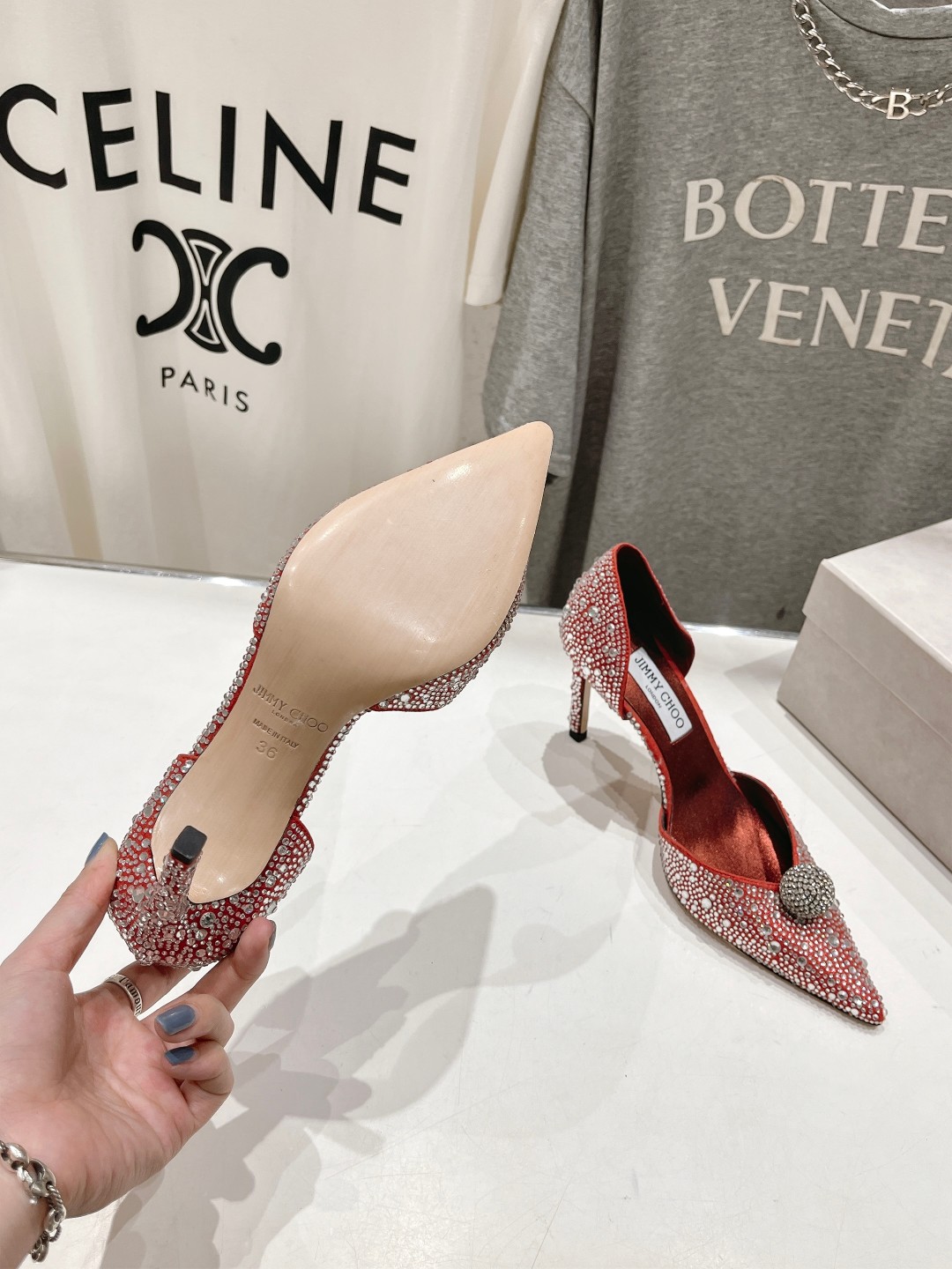 高版本出厂 JIMMY CHOO*｜JC/吉米周ss夏季新款简约小猫跟尖头烫钻高跟鞋单鞋原版套楦，完美的