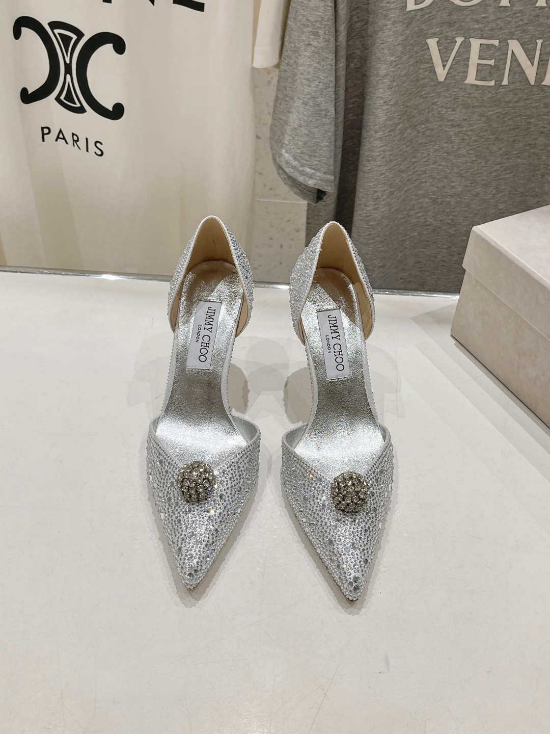 高版本出厂 JIMMY CHOO*｜JC/吉米周ss夏季新款简约小猫跟尖头烫钻高跟鞋单鞋原版套楦，完美的