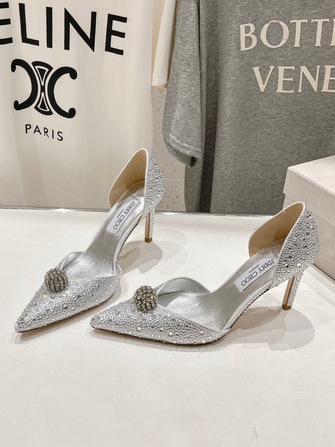 高版本出厂 JIMMY CHOO*｜JC/吉米周ss夏季新款简约小猫跟尖头烫钻高跟鞋单鞋原版套楦，完美的