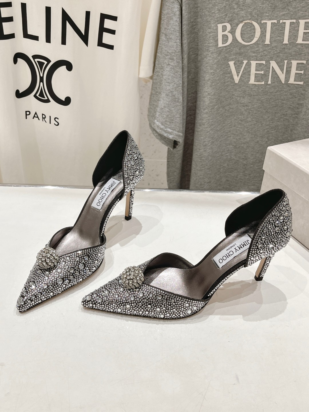 高版本出厂 JIMMY CHOO*｜JC/吉米周ss夏季新款简约小猫跟尖头烫钻高跟鞋单鞋原版套楦，完美的