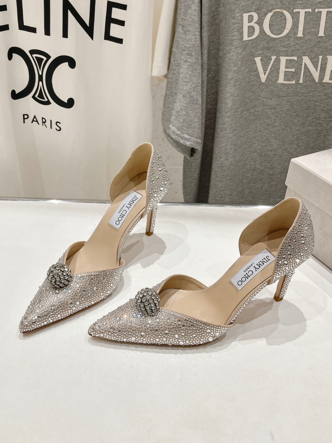 高版本出厂 JIMMY CHOO*｜JC/吉米周ss夏季新款简约小猫跟尖头烫钻高跟鞋单鞋原版套楦，完美的