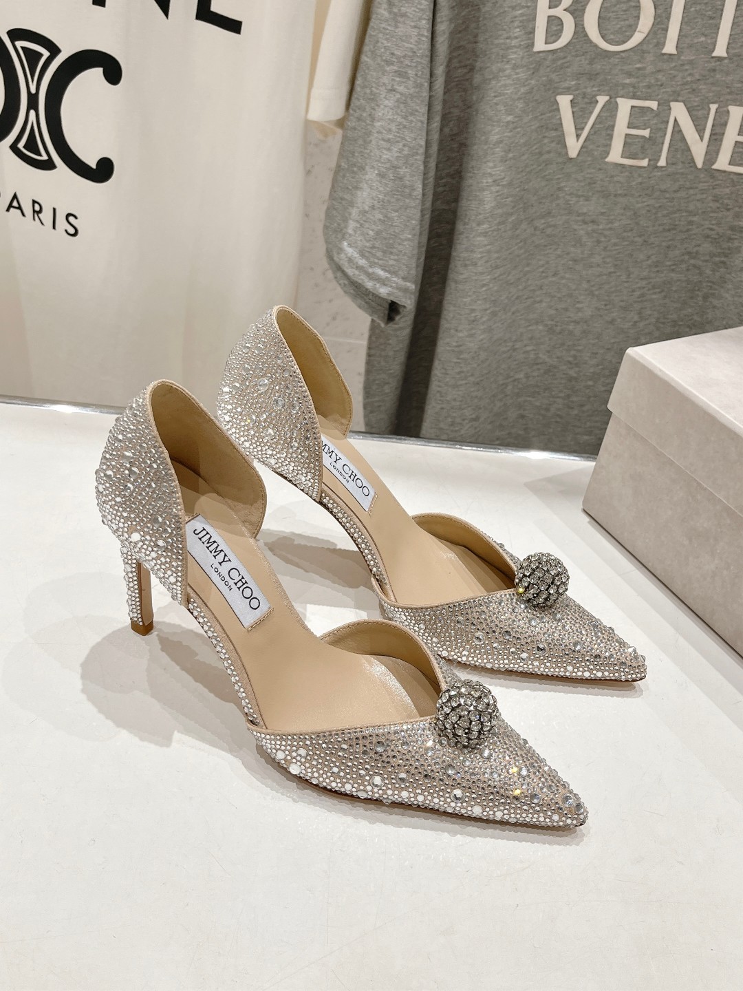 高版本出厂 JIMMY CHOO*｜JC/吉米周ss夏季新款简约小猫跟尖头烫钻高跟鞋单鞋原版套楦，完美的