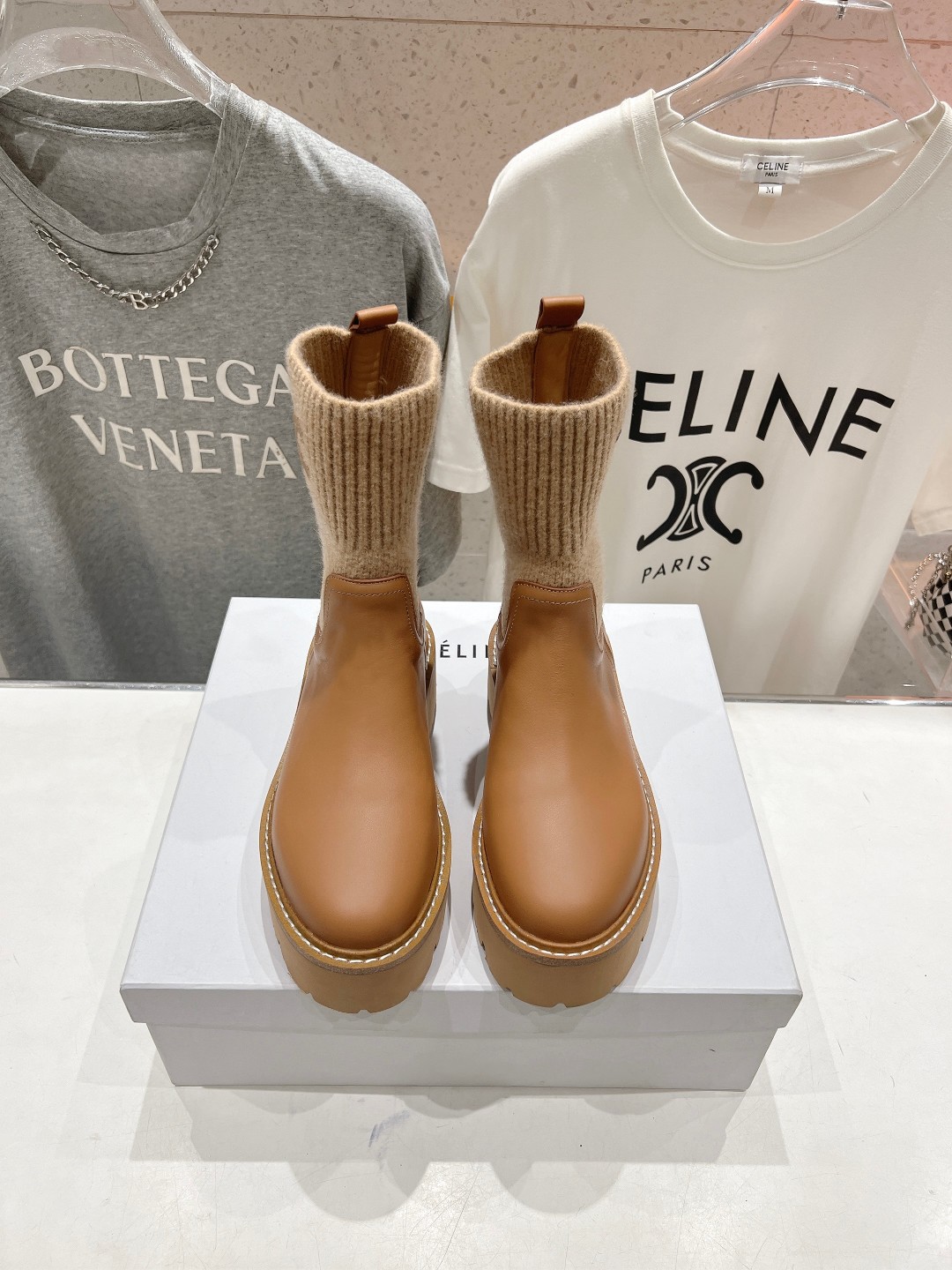 Celine Martin Boots Short Boots Calfskin Cowhide Genuine Leather Knitting Rubber Sheepskin Fall/Winter Collection Vintage