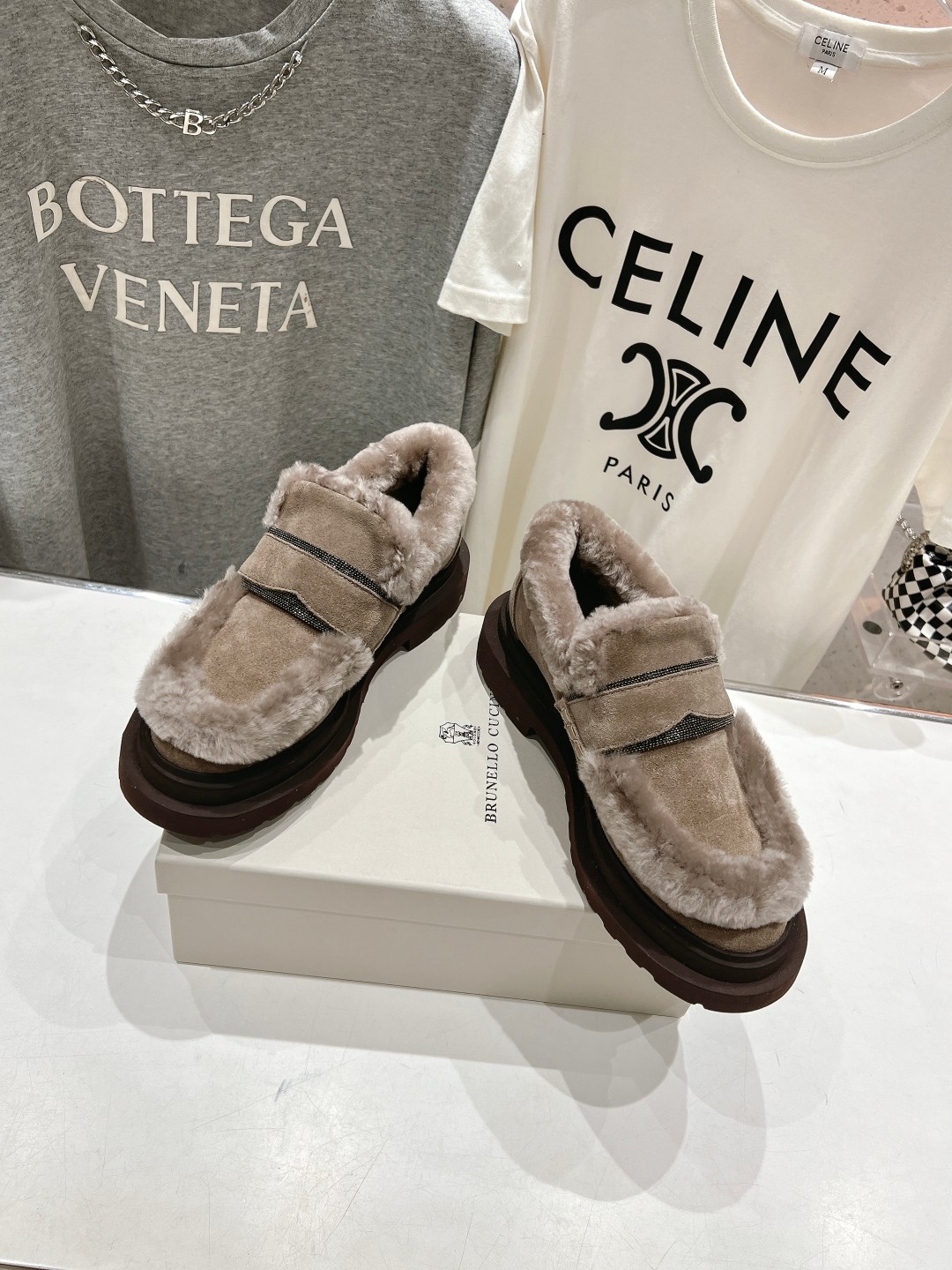 高版本出厂 Brunello Cucinelli 新款BC经典休闲鞋一脚蹬羊毛里乐福鞋系列单鞋BC是意大