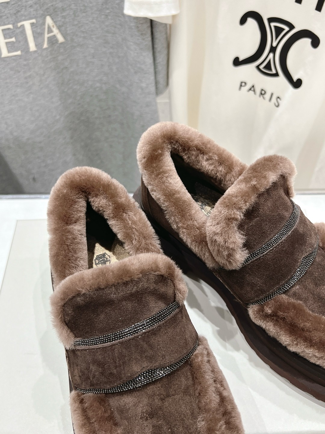 高版本出厂 Brunello Cucinelli 新款BC经典休闲鞋一脚蹬羊毛里乐福鞋系列单鞋BC是意大
