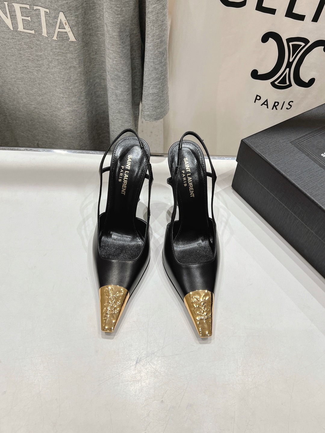 Yves Saint Laurent High Heel Pumps Sandals Single Layer Shoes Vintage Gold Cowhide Genuine Leather Patent Sheepskin Spring/Summer Collection