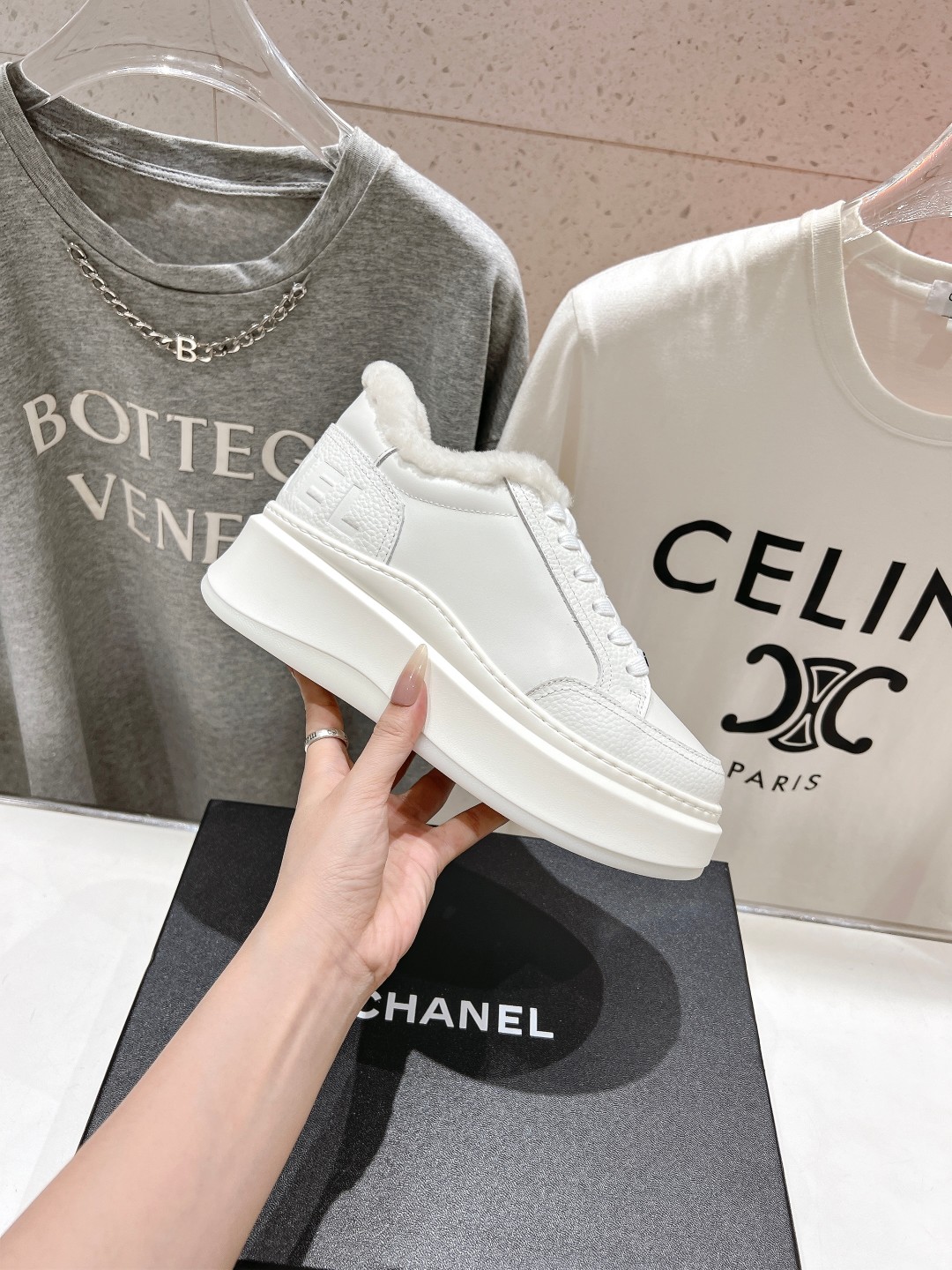 高版本出厂 毛里 Chanel* 小香2025ss冬季最新厚底毛毛内里饼干鞋，熊猫鞋休闲鞋网红明星小红书