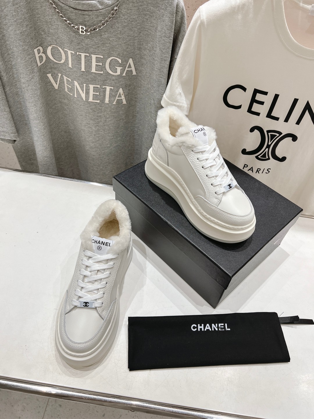 高版本出厂 毛里 Chanel* 小香2025ss冬季最新厚底毛毛内里饼干鞋，熊猫鞋休闲鞋网红明星小红书